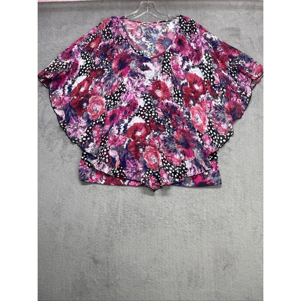 Women Floral multi colored batwing Sleeve blouse shirt attached camo, READ 38”